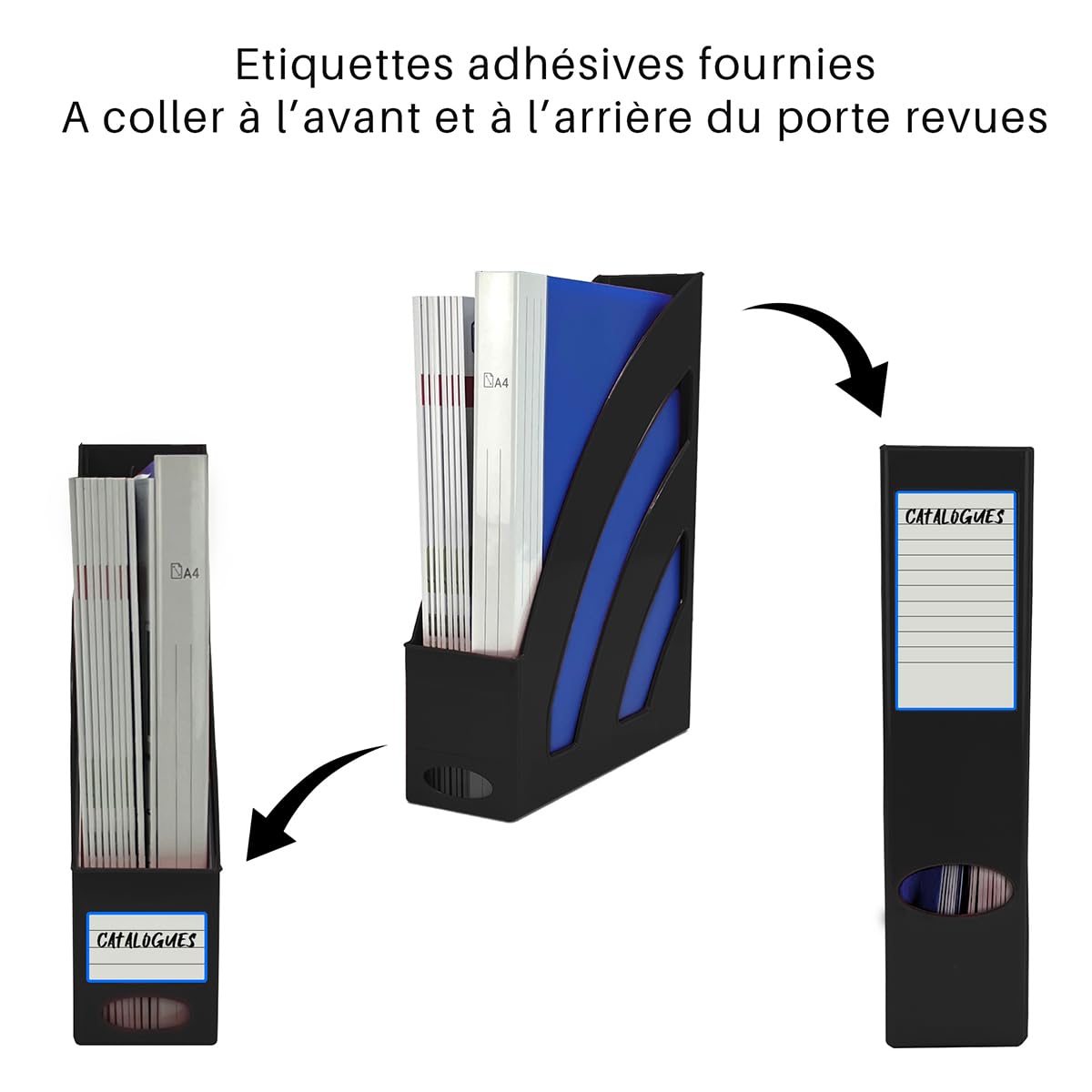 Waytex Lot de 4 Portes Revues A4 Organiseur Vertical de Bureau matière Plastique rigide - Noir