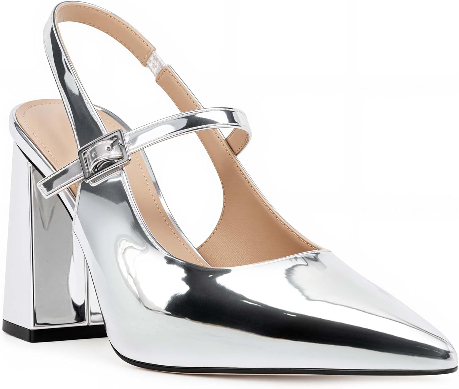 heelchic Women's Pumps Slingback Chunky Heels Closed Pointed Toe Comfortable Low Block Heel Slip-on Sandals Wedding Party Dress Shoes Work Pumps