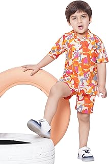 AJ DEZINES Kids Cotton Shirt Shorts Half Sleeves and Abstract Printed CO-ORDS Set For Boys