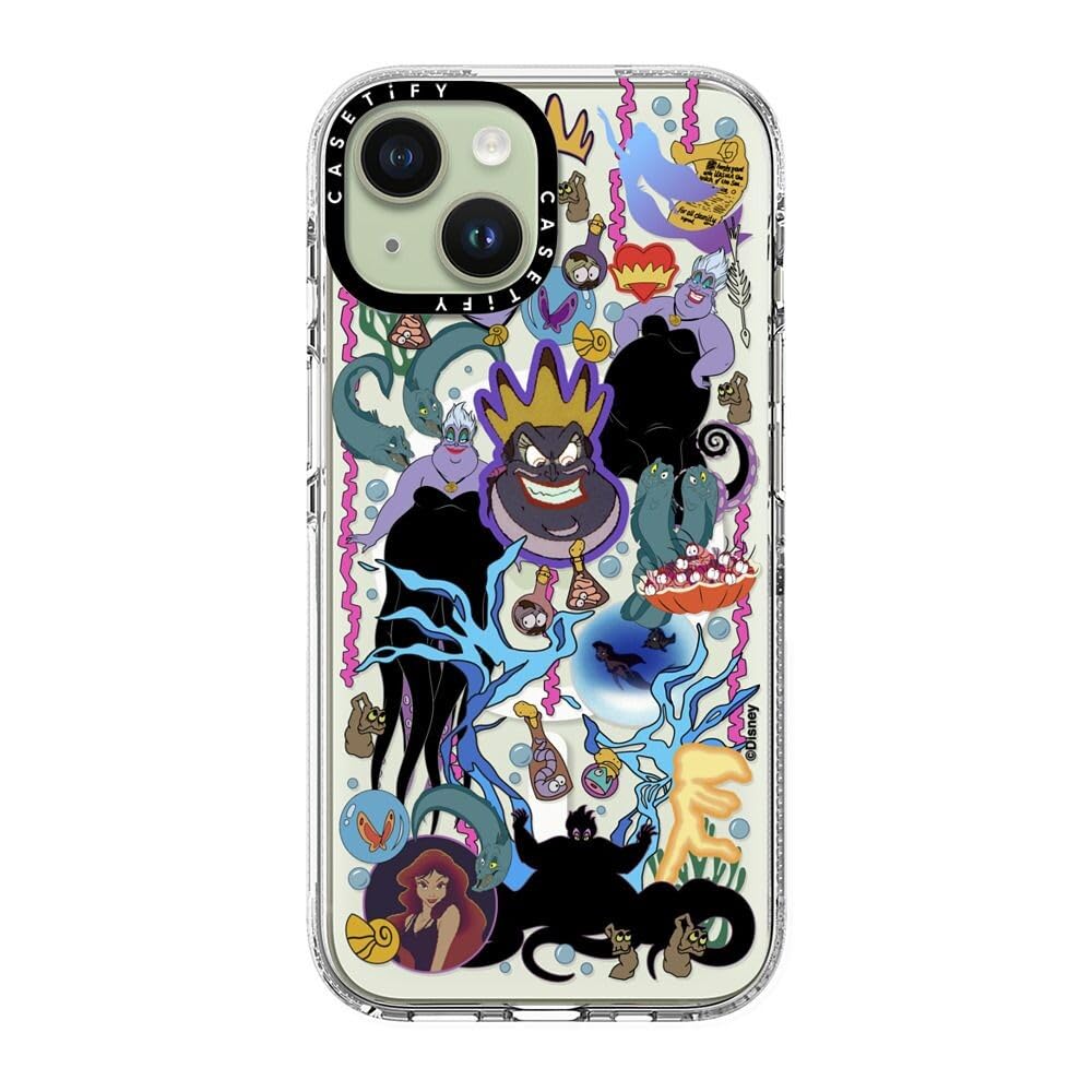 CASETiFY Custodia trasparente per iPhone 15 [Villains Co-Lab/non ingiallimento/2 m protezione contro le cadute/compatibile con Magsafe] – Adesivo bugiardo – Ursula – trasparente
