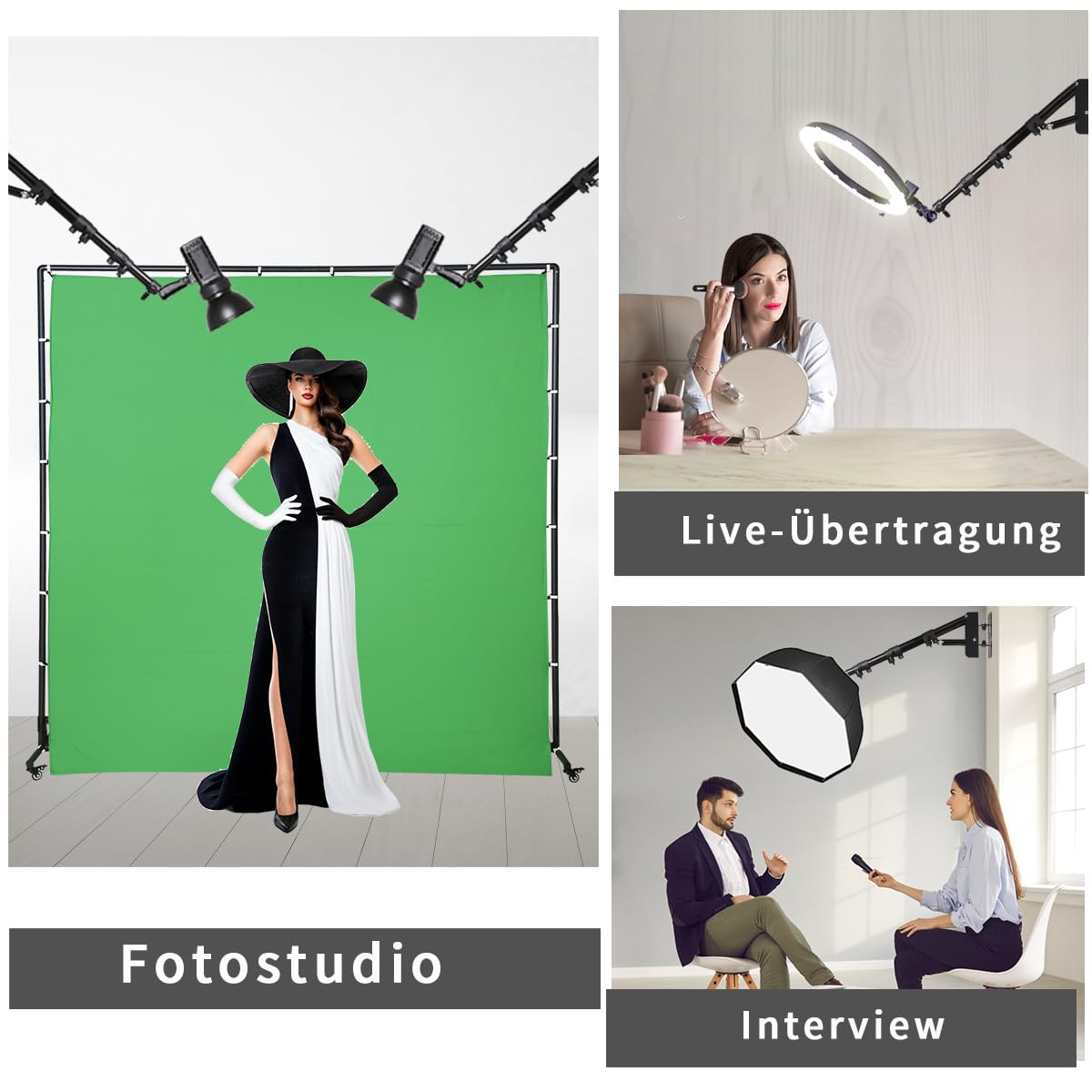 Montaggio a parete, braccio triangolare con lunghezza fino a 41,3 pollici/105 cm per riprese video in studio per flash, softbox, luci ad anello, luci singole, ombrelli, riflettori