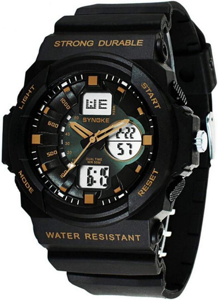 Cool Waterproof Digital Analog Sports Watches for Age 7-15 Years Old Boys Girls Youth Black+Gold