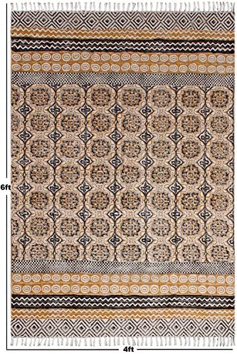 Tapis de sol lavable et résistant en coton imprimé main marron - 4