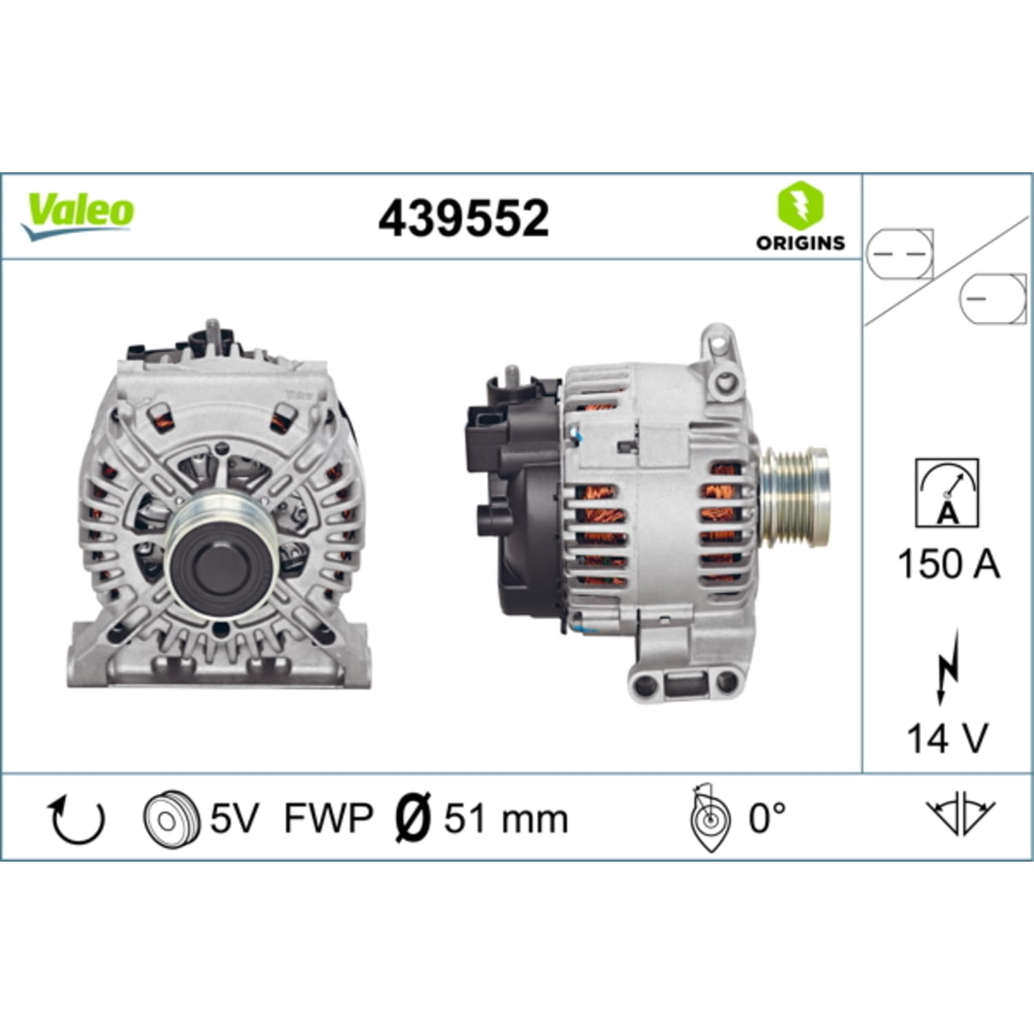 Valeo Alternateur 439552-150 Amp - 5 Stries - 14 V