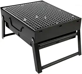Mini Churrasqueira Pequena A Carvão Portátil Dobrável Desmontável Em Aço Inox Para Espetinho Apartamento 44x29cm