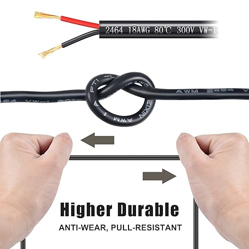 Vista 16 de Cable conductor de calibre 18 3, cable y cable de bajo voltaje trenzado recubierto de PVC de 18 AWG de 100 pies, cable de conexión de cobre estañado