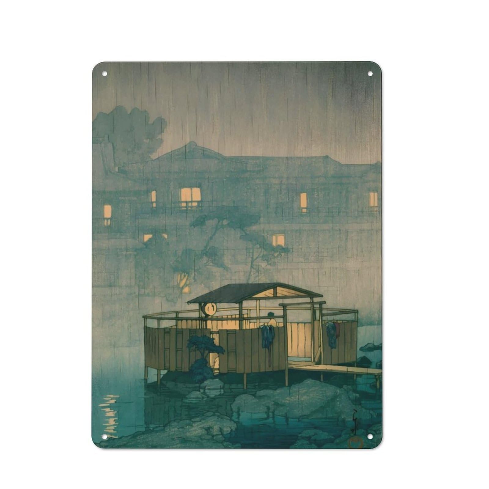 Shuzenji in Rain Printed Metal Sign, Easy to Hang Plaque for Home Bar, Pub Room Or Kitchen Wall, 40x30cm