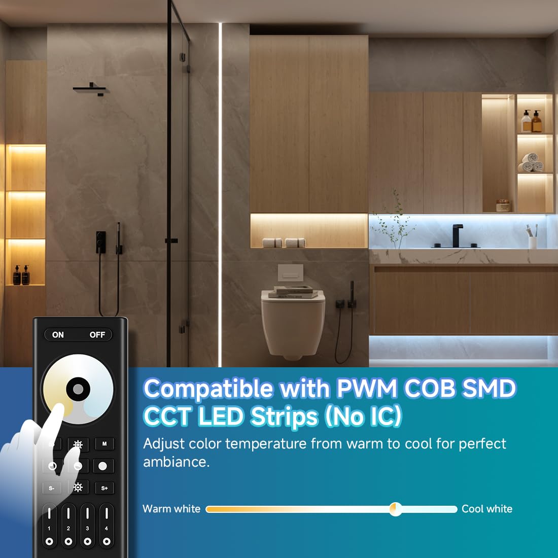 BTF-LIGHTING CH21W Tuya Smart WiFi & 2.4GHz Hochfrequenz-2in1 LED-Controller mit RC02RFB Fernbedienung für FCOB SMD PWM 3-Pin-CCT LED Streifen - 4-Zonen-Gruppensteuerung, mit Alexa & Google Home