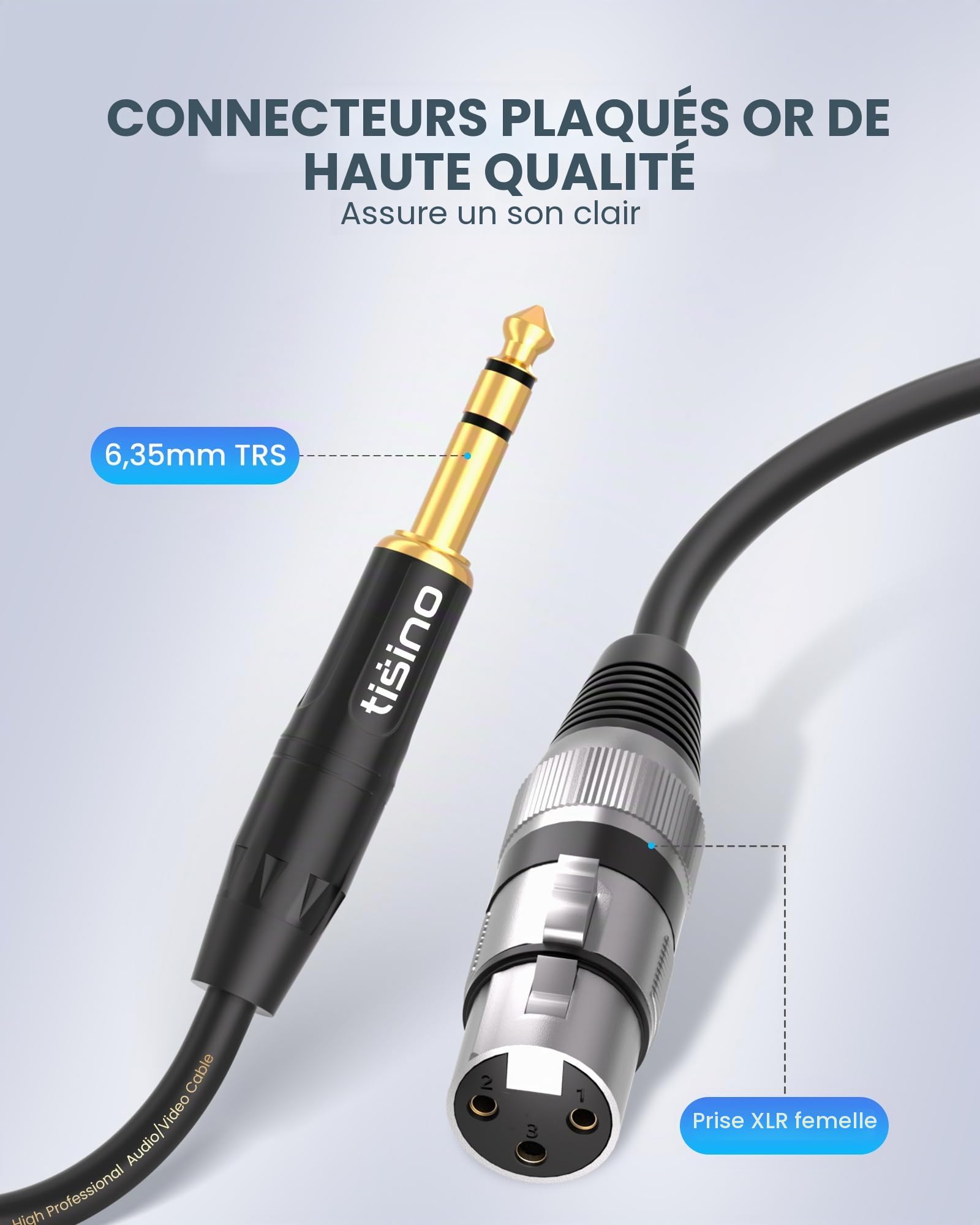 Tisino Câble XLR vers Jack 6,35 mm, Câble XLR Femelle vers Jack Stéréo TRS 6.35 mm pour Hautparleur, Microphone, Amplificateur, Mixeur- 1M