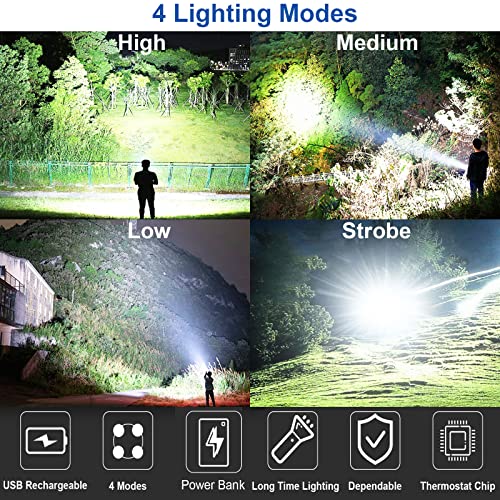 Rechargeable Spotlight, Super Bright 150000 Lumens Led Spot Lights Flashlight 8000 Mah Large Handheld Searchlight Long Lasting For Outdoor Hunting Boating Camping #TOP3