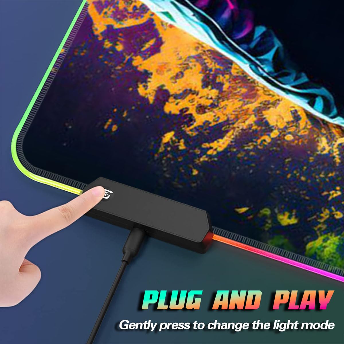 Tappetino per mouse XXL Gaming RGB, LED Anime, tappetino per mouse, 14 modalità di luce, tappetino per mouse esteso e superficie impermeabile, tappetino per il gioco, mascherato, 15,7 x 35,4