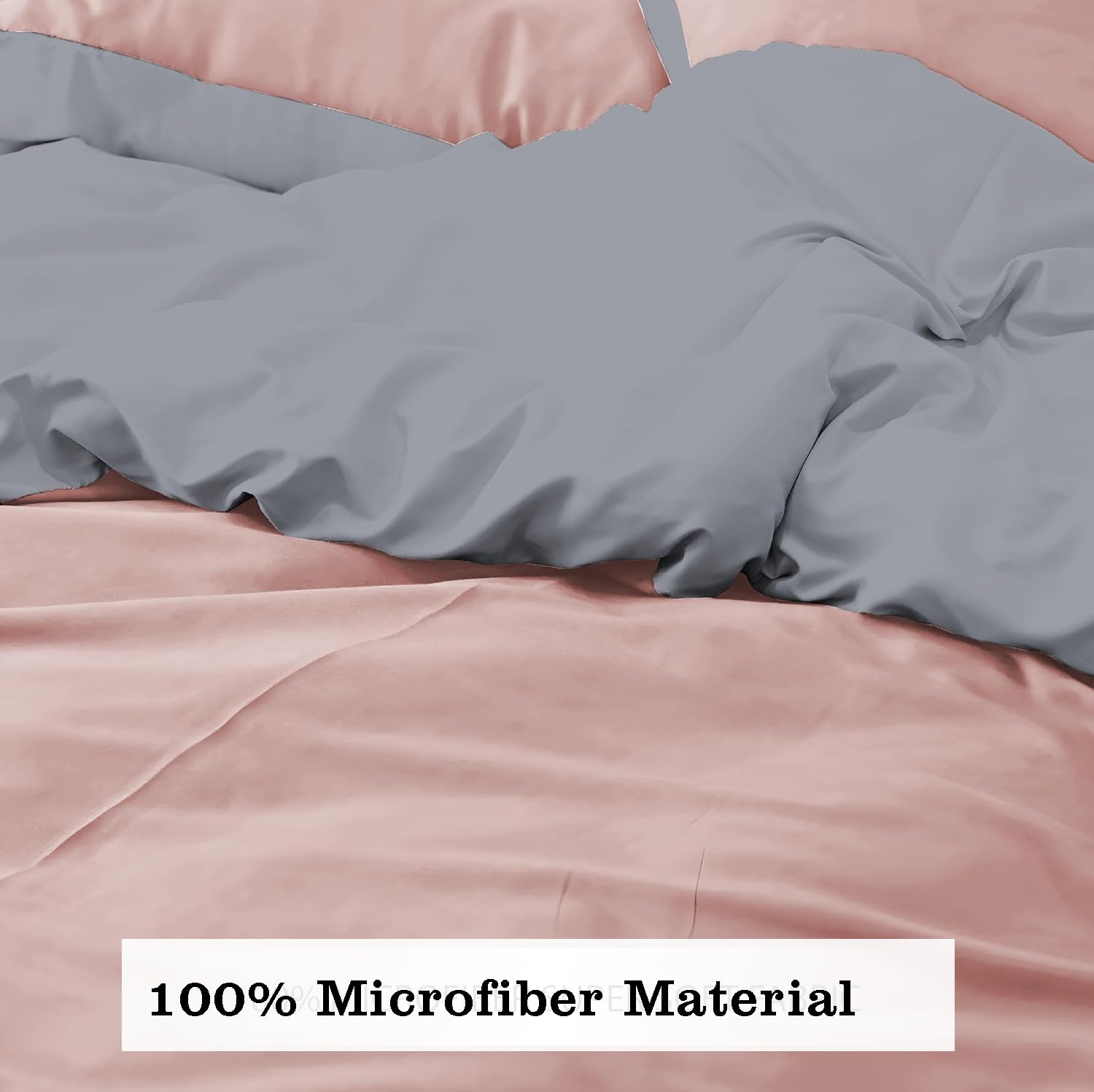 Ev Dekor Double Duvet Cover Sets - Reversible Brushed Microfiber Bedding- Plain Dye Quilt Cover with Pillowcase - Pink/Grey - Image 3
