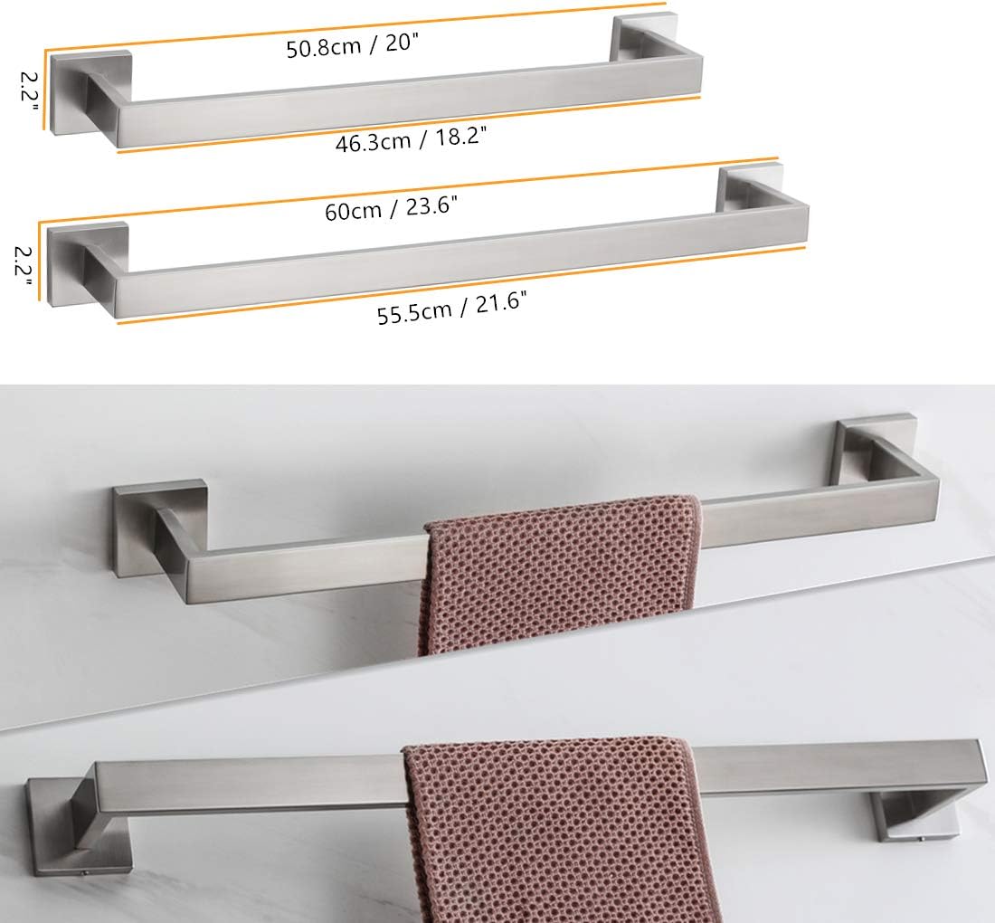 VELIMAX Premium Stainless Steel 6 Pieces Bathroom Hardware Set Wall Mounted Bathroom Accessories Kit Modern Towel Bar Set - 20 Inches and 23.6 Inches, Brushed