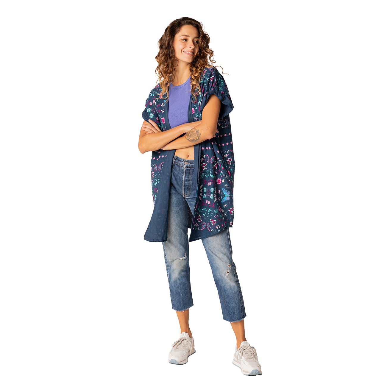 Abbacino Kimono Reversible de algodón con Estampado Boho en Azul