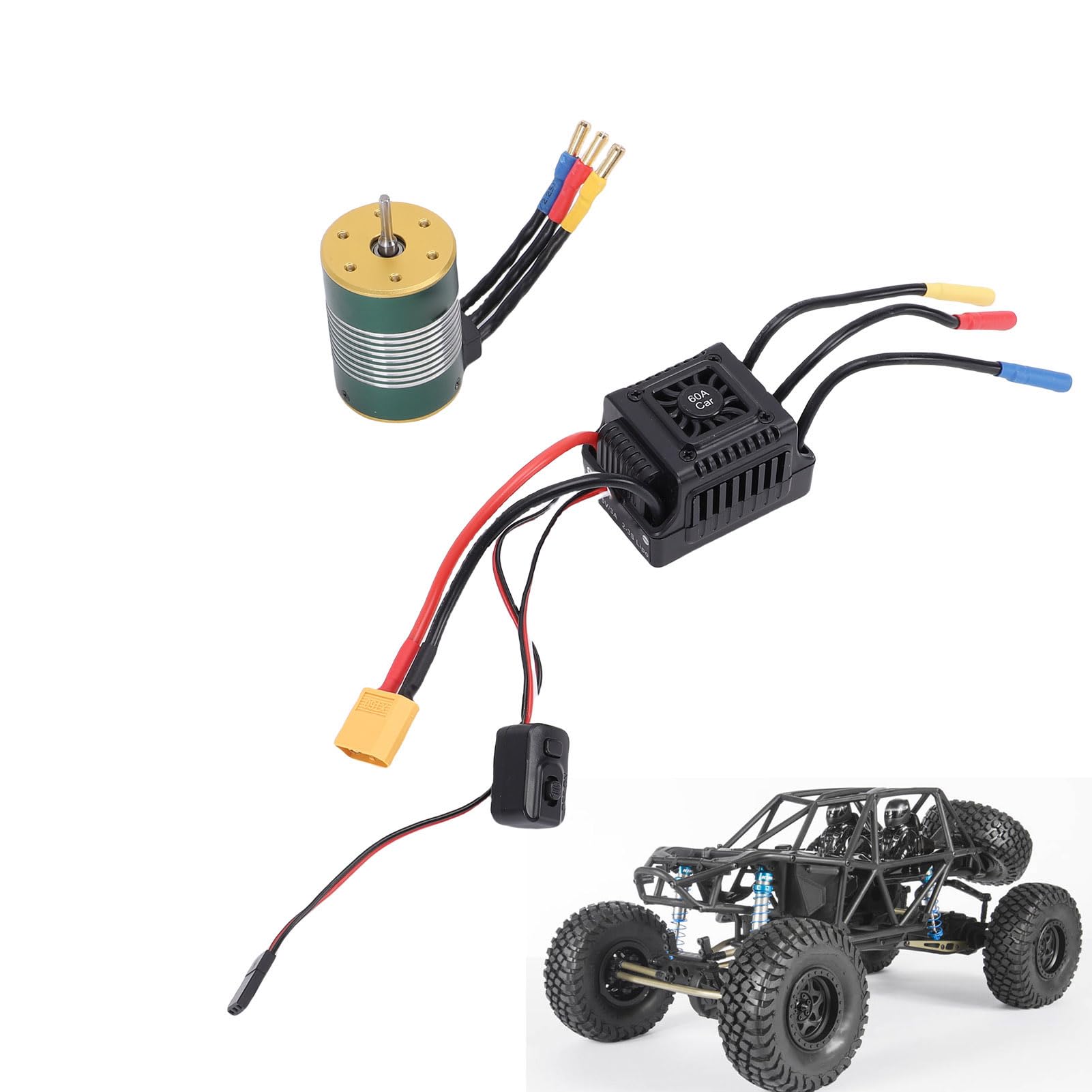 Changor Silnik Bezszczotkowy S3650 4300KV, wał 3,175 Mm z Wodoodpornym Zestawem 60A ESC do Ciężarówki Samochodowej 1/10 RC (Zielony)