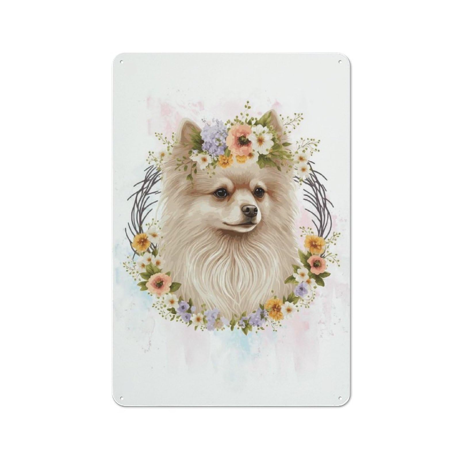 Junmoney Style-18 30X20cm Vintage Tin Sign With Pomeranian Pom Pom Dog Art For Hobby Room Or Studio, For Winter Interiors And Metal Sign Collectors