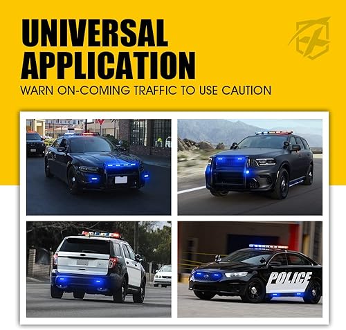 Miniatura 5 de Xprite Kit de luces LED azules de policía estroboscópicas de montaje en superficie, rejilla intermitente de advertencia de seguridad de emergencia
