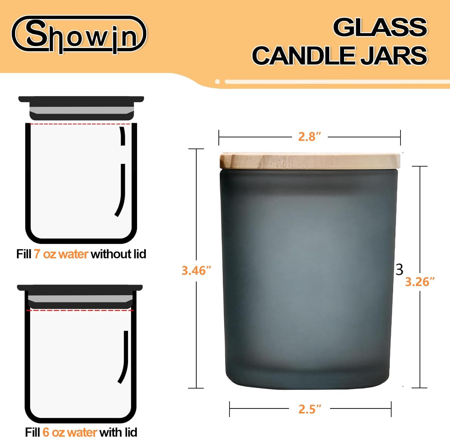 SHOWIN Thick Candle Jars for Making Candles 16 Pcs, 7 OZ Empty Jars with Wood Lids for Candle Making, Sample Container, Frosted Gray