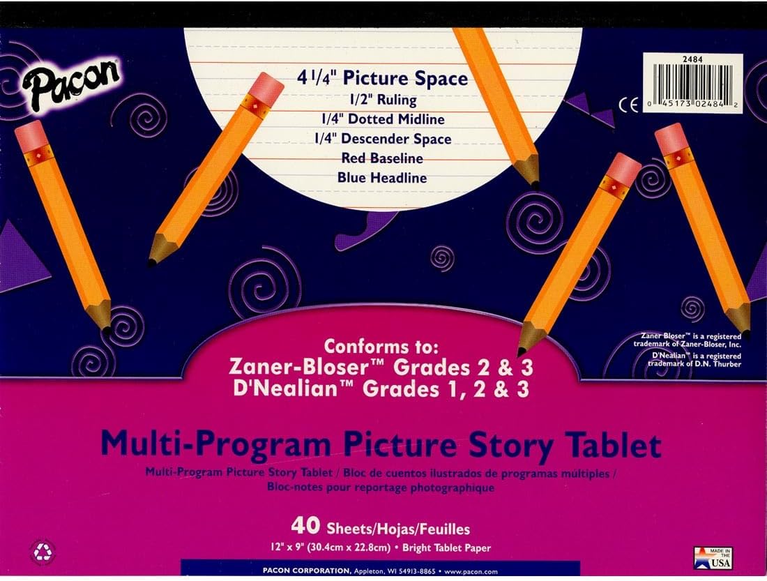 Pacon Multi-Program Picture Story Handwriting Paper Tablet, Ruled Long, 9" x 12", 40 Sheets/Tablet, Case of 24 Tablets