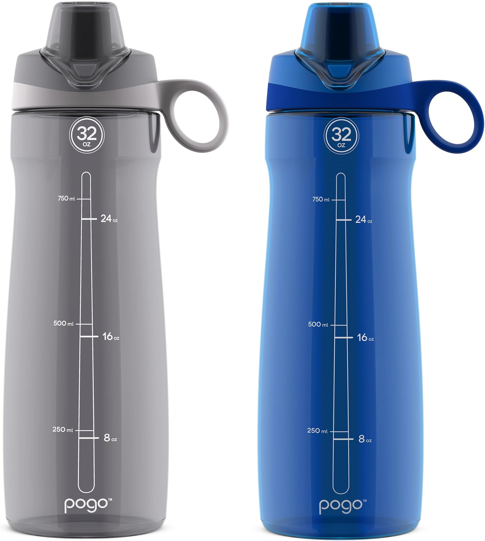 2-Pack Plastic Water Bottle with Carry Handle, Reusable, BPA Free, Dishwasher Safe, Perfect for Travel, School, Outdoors, and Gym | 18oz, 32oz