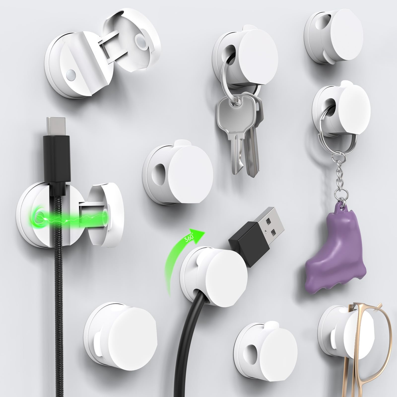Sinoacc Magnetic Cable Clips Cord Organizer 10 Pack 360° Adhesive Phone Cord Holder for Desk, Nightstand, Car, Home, Office Cable Management
