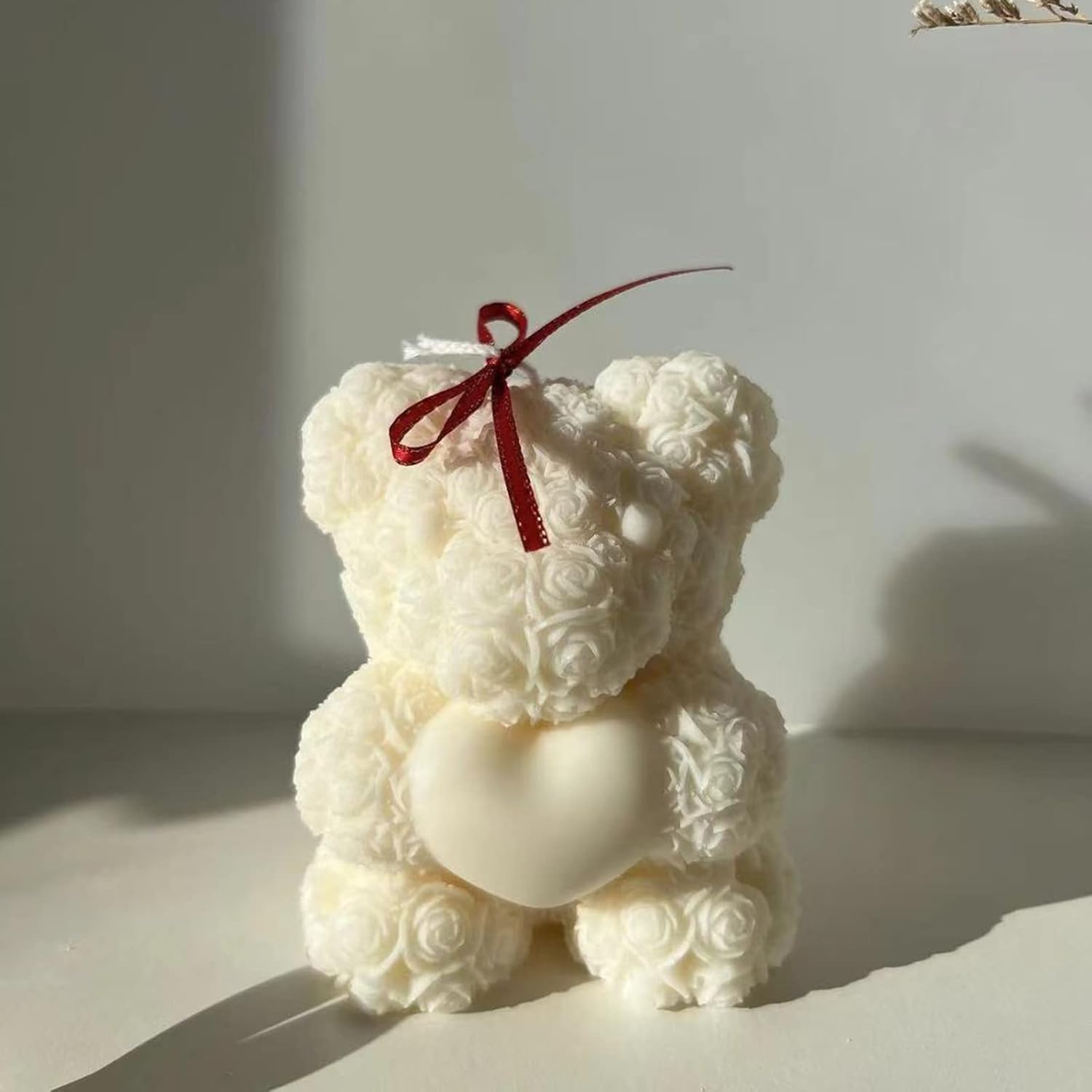 2-Pack 3D Rose Bear Candle Molds, Valentine's Day Silicone Molds, DIY Paint Your Own Heart or Bow-Tie Rose Bear Candle, Home Gifts Making Wax Ceramic Clay Mother's Day Gift