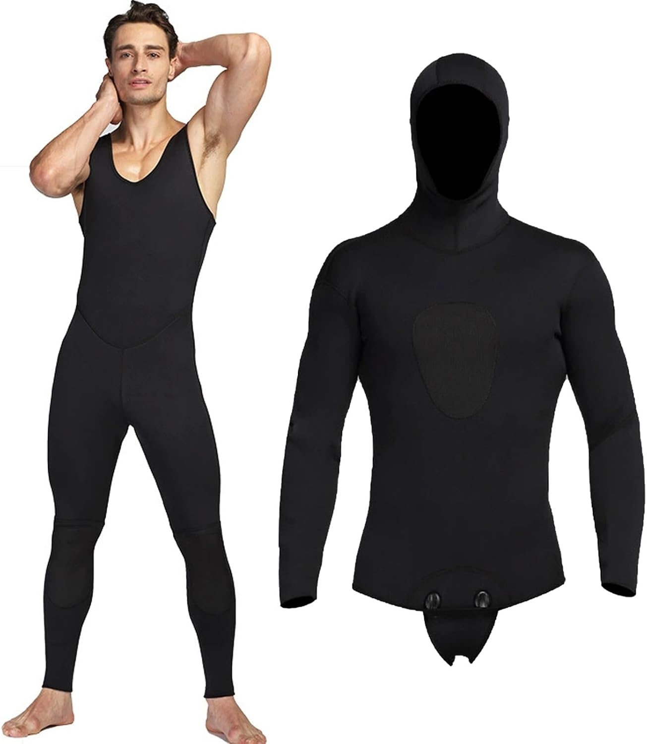Split Wetsuit 3MM Neoprene One-Piece Vest Pants, Surfing Warm Hooded Long Sleeve Top, Sun Protection Anti Jellyfish