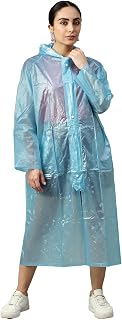 Viva Rainwear Women’s Floral Blue PVC Waterproof Raincoat with Hood – Long Sleeves, Full Zip, Petal Print (Size L) Price In India