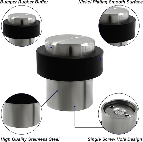 Miniatura 4 de Zorveiio Tope de puerta cilíndrico de acero inoxidable, tope de puerta de níquel cepillado de 1.8 pulgadas con junta de goma, topes de puerta