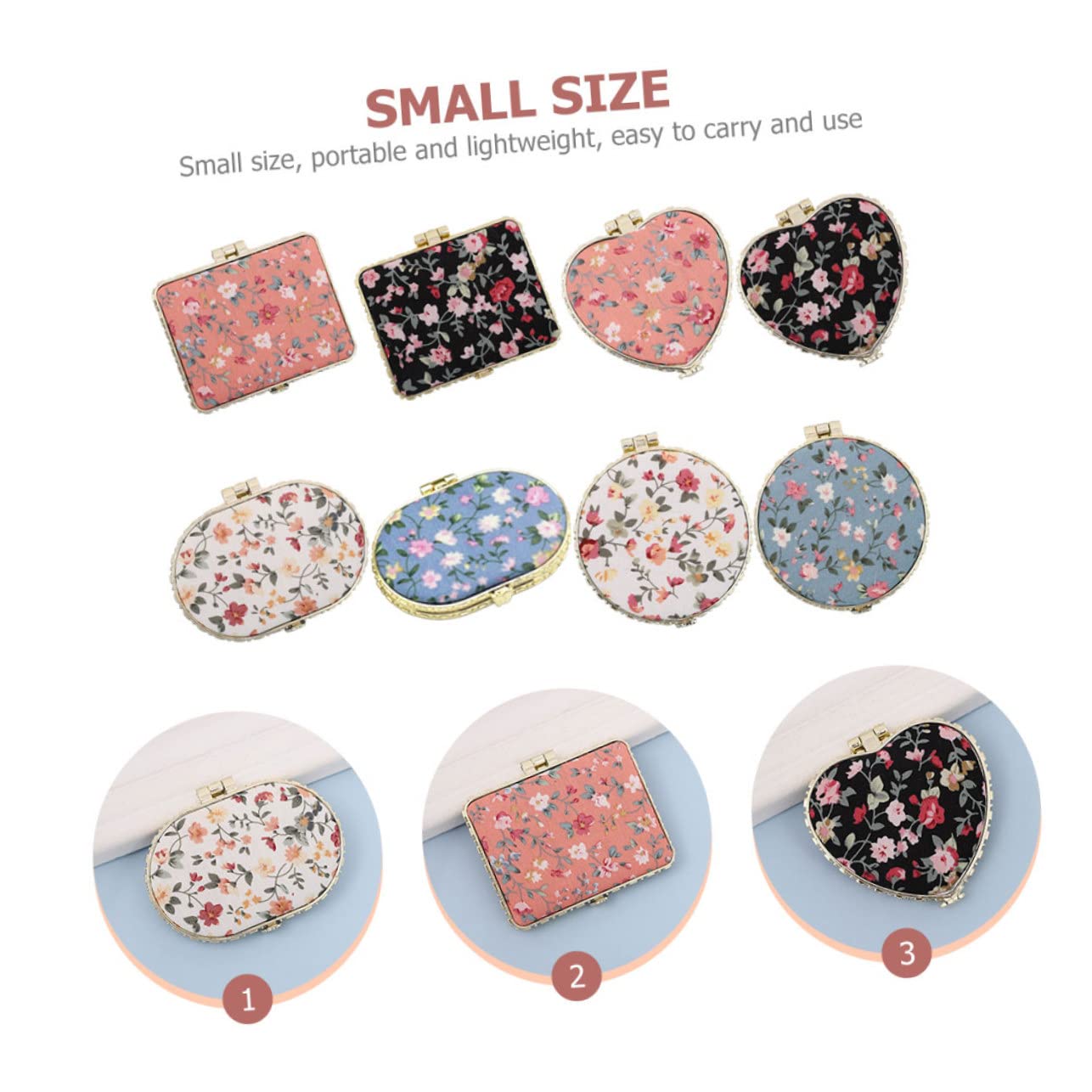 SHERCHPRY Espejo De Bolsillo Pequeño Floral Compacto para Viaje Espejo De Mano para Maquillaje Femenino con Diseño Vintage Y Alta Definición 8 Piezas X 3