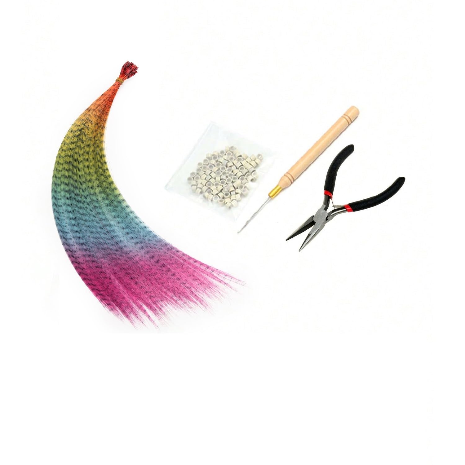 Kit D’Extensions de Cheveux Extensions de Cheveux synthétiques en Plumes colorées Arc-en-Ciel, postiches Longues et Lisses for Filles(YMF-TZ-JB-50pcs)