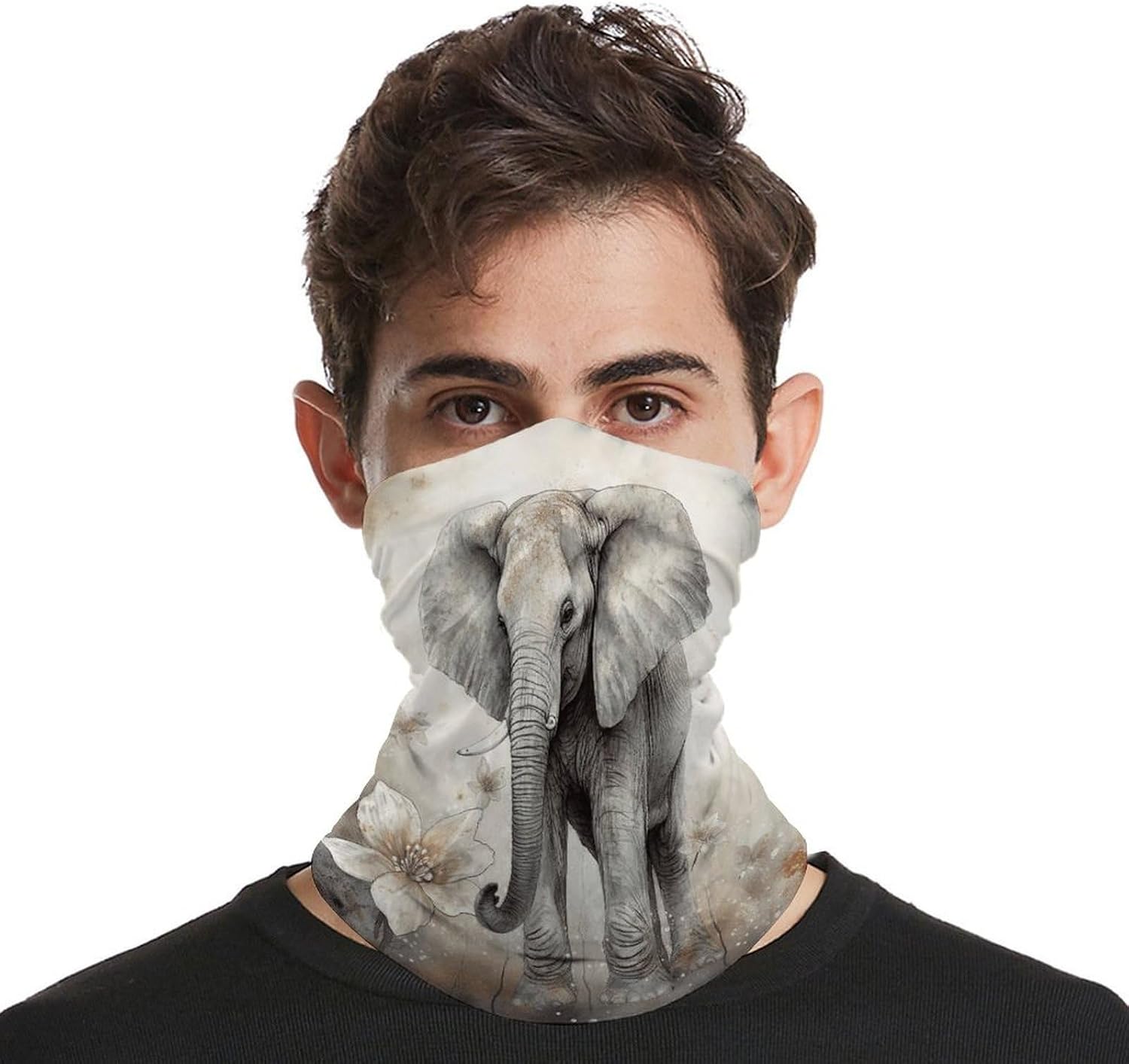 Multi-Use Double Sided Animals Cute Elephant Print Neck Gaiter Face Cover Scarf, Breathable Cooling UV Sun Protection Face Mask, Soft Bandana Head Wrap Headwear for Men Women Outdoor
