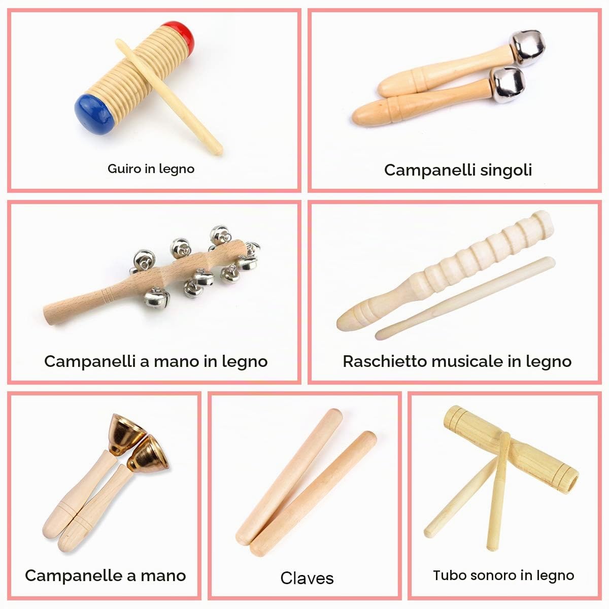 Strumenti Musicali Bambini, ULIFEME 23 Pezzi Strumenti Musicali Legno, Giochi Musicali A Percussione Giocattolos per Bimbi, Set Ritmo di Percussioni Premium, Materiale 100% Legno Puro+ Borsa di Cotone