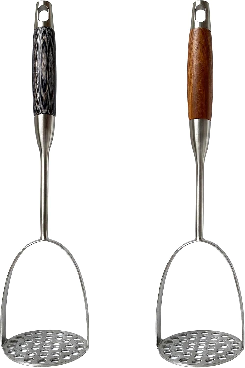 2 pcs Stainless Steel Potato Mashers with Wood Handle (35 cm), Thicken, Large Avocado Mashers, Black Kitchen Masher, for Pressing Carrot, Bananas, Bean, Pumpkin, Fruits