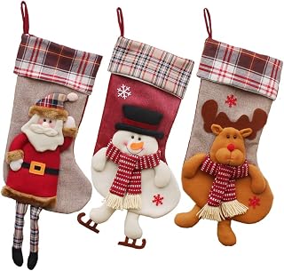 Morbuy Calcetines Decoracion Navidad 3 pcs,Retro Tartán Medias Navidad Alce Santa Claus Colgante de árbol Adornos decoración Fiesta/Boda/Hogar (B)