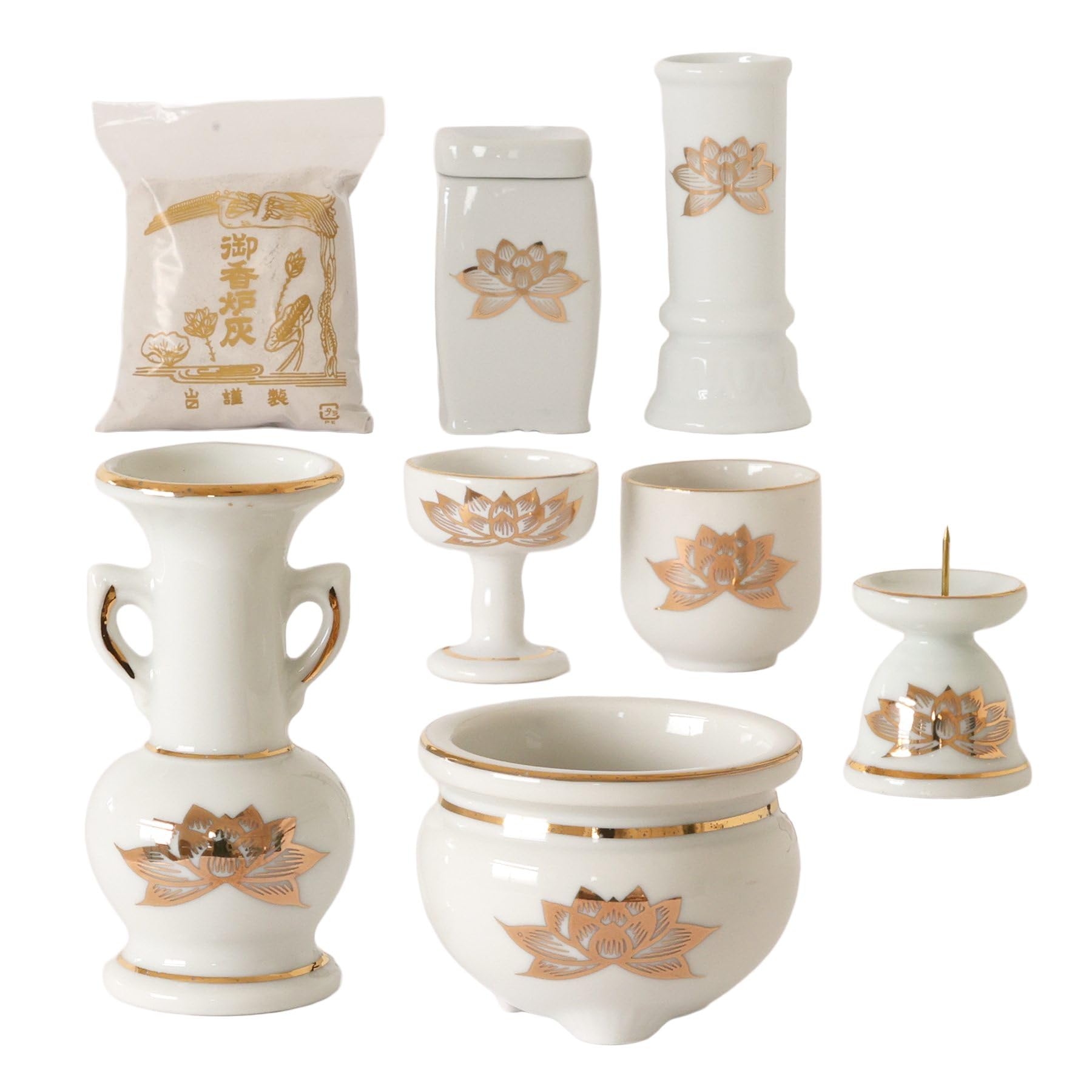 Amazon | やまこう 仏具 セット 陶器7点 (白 金蓮 ホワイト キンハス