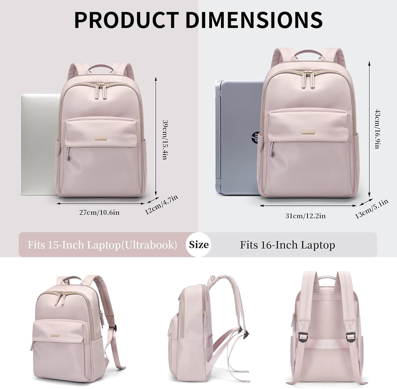 GOLF SUPAGS Laptop Backpack for Women Fits 14 Inch Notebook Casual Daypack Purse Work Travel College Bag (Pink)