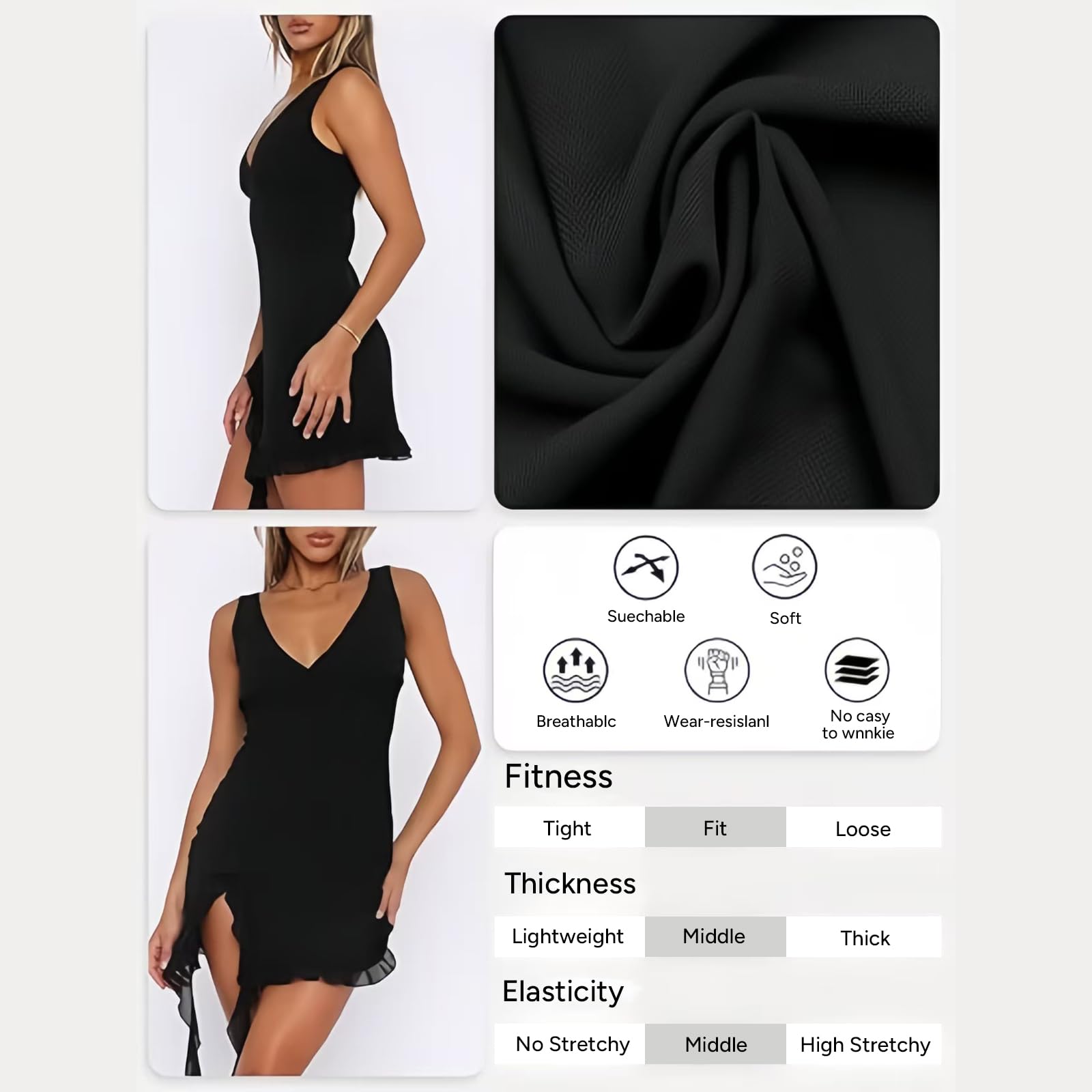 Vestito Sexy Donna Senza Maniche Scollo a V Mini Abito Elegante Irregolare Orlo con Volant Vestiti Corto con Spacco Estivo Bodycon Schiena Scoperta Vestiti da Sera per Party Club Cocktail Discoteca