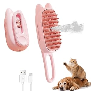 Ghyut 4 in 1 Cat Steam Brush for Shedding,Rechargeable Steam Brush for Cats and DogsAnti-Static, Massage, Cleaning, Shedding & Combing All in One for Grooming Multi-Functional Pet Brushes