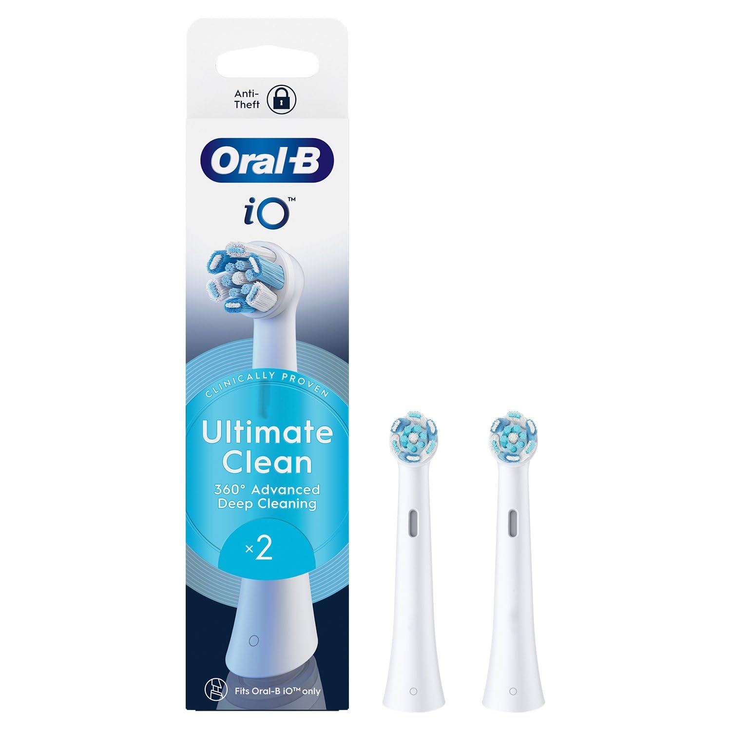 Oral B ORIGINAL iO Electric Toothbrush Ultimate Clean White Replacement Brush Heads, Tuft-in-Tuft Bristle Technology, Pack of 2 Refills, For professional cleaning and gum health