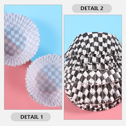 Miniatura 5 de ABOOFAN 100 forros para magdalenas, para hornear cupcakes, envoltorios de papel, forros para magdalenas, tablero de ajedrez blanco y negro para