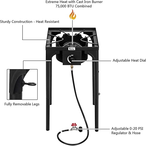 Miniatura 7 de Estufa de exterior Quemador de propano de alta presión Cocina de gas portátil Patas ajustables en altura Estufa de cocina desmontable para acampar