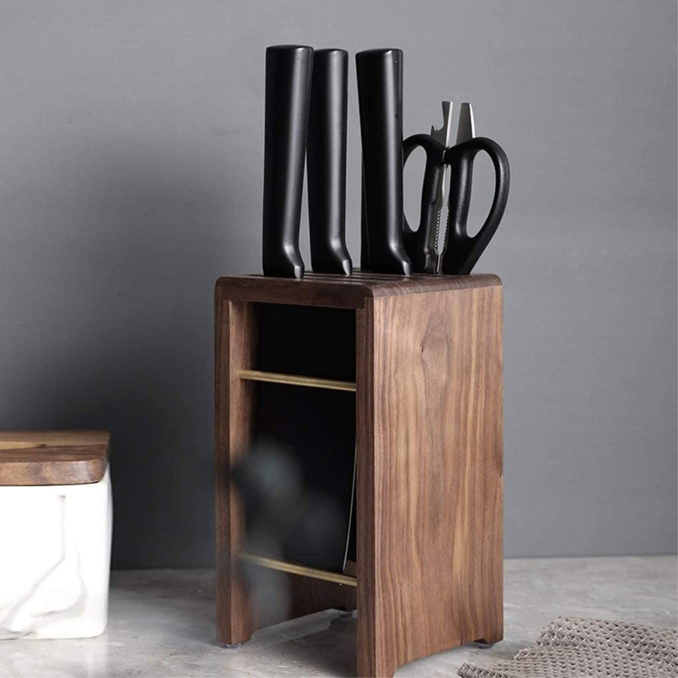 Soporte de madera para cuchillos de cocina, soporte multifuncional para cuchillos con estante de herramientas, accesorios de cocina, solución de almacenamiento