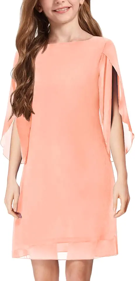 Seiciviy Girls Plain Dresses Flowy Sleeve Kids Teen Dress Crew Fashion Clothes Zipper Formal Outfits