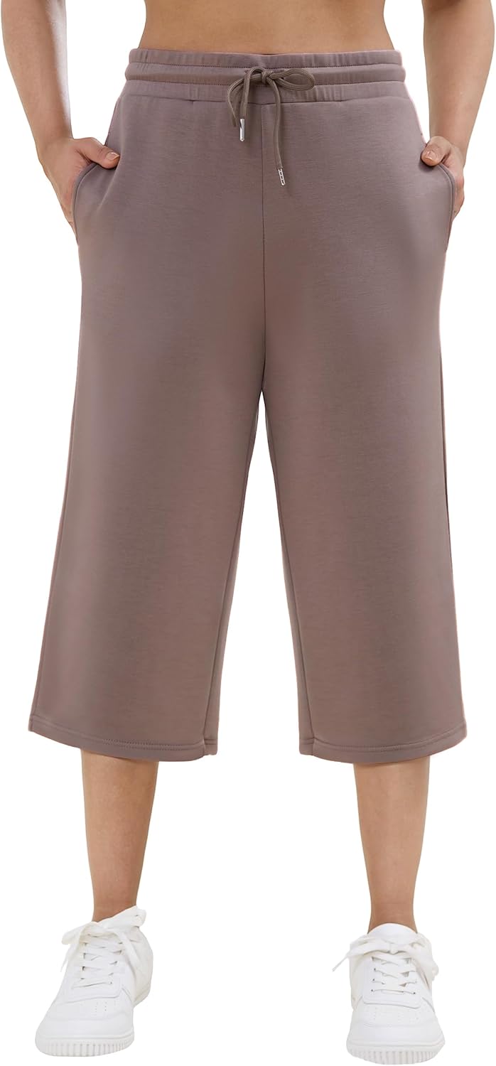 SPECIALMAGIC Women's Capri Pants for Women 20" Scuba Capri Sweatpants High Waisted Straight Leg Lounge Pants Soft Comfy Fit