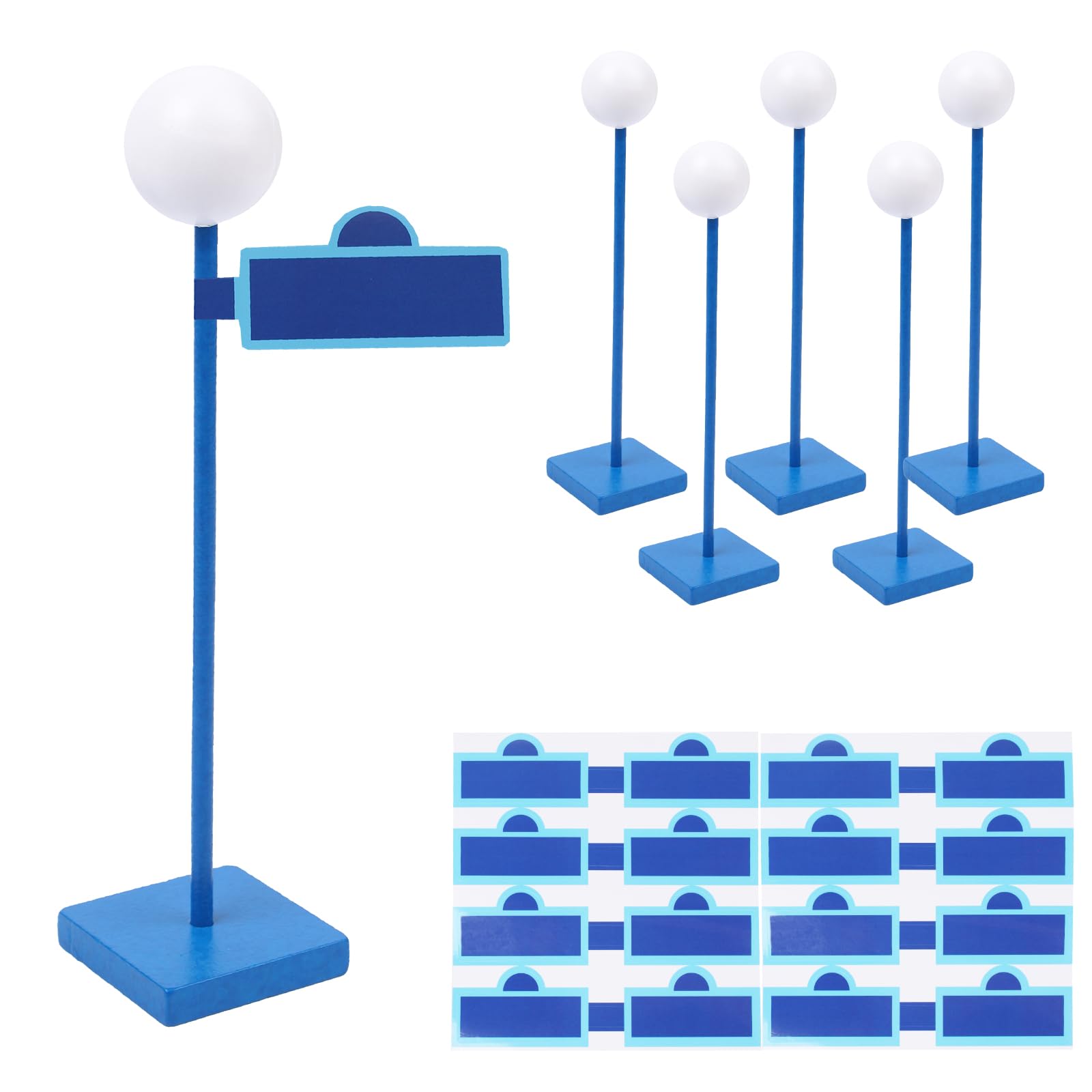 6 Pcs Street Sign Lamp Post Centerpiece Wooden Lamp Post with 24 Street Party Sign Stickers 3D Ball Shape Street Sign Props for Friends Birthday Party