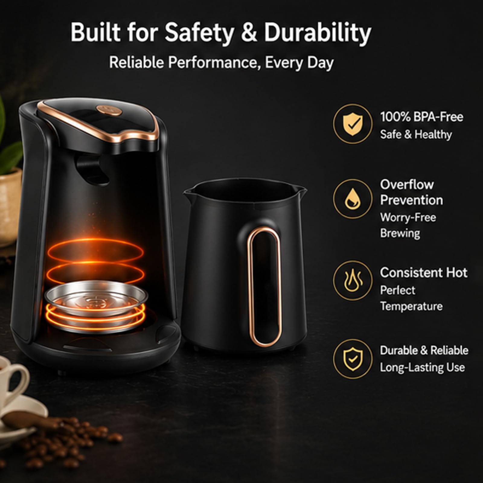 Caffettiera senza BPA, mini bollitore 400W, 3 tazze, bassa temp | Minio Automatico, Portatile, Costante Caldo per Casa, Ufficio, Viaggi, Campeggio