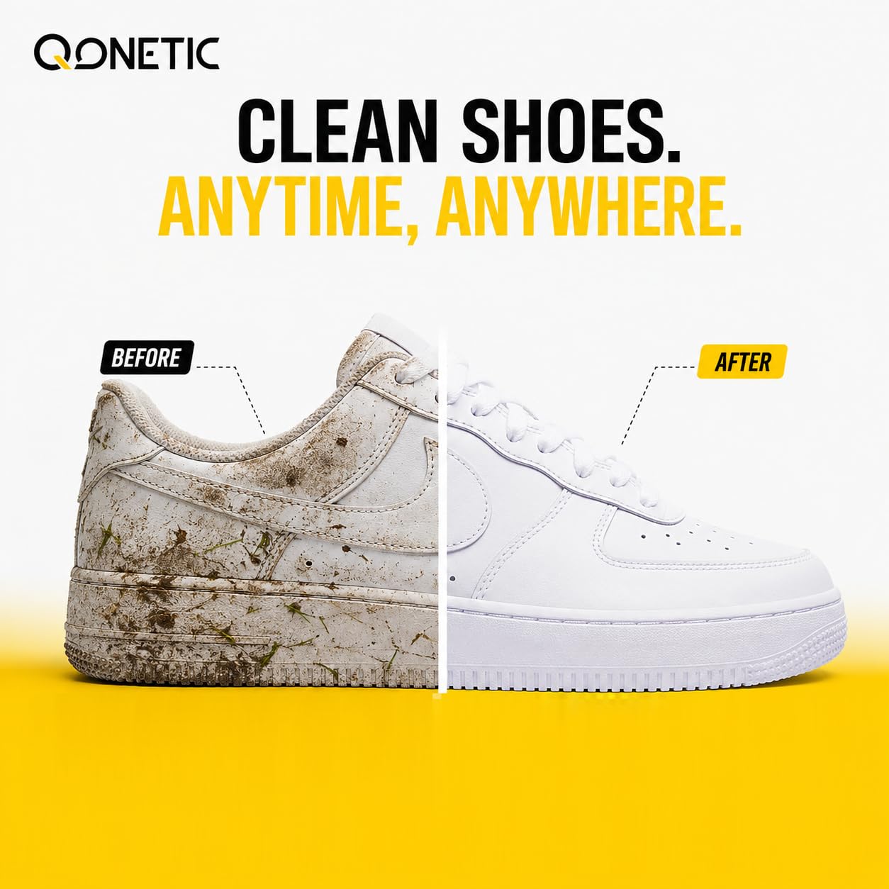 QONETIC Shoe Wipes & Sneaker Cleaner Wipes - 80 Pcs - Travel-Friendly & Disposable Shoe Cleaning Wipes for White Shoes, Leather, Canvas & Sports Footwear - Instant Dirt & Stain Remover 1