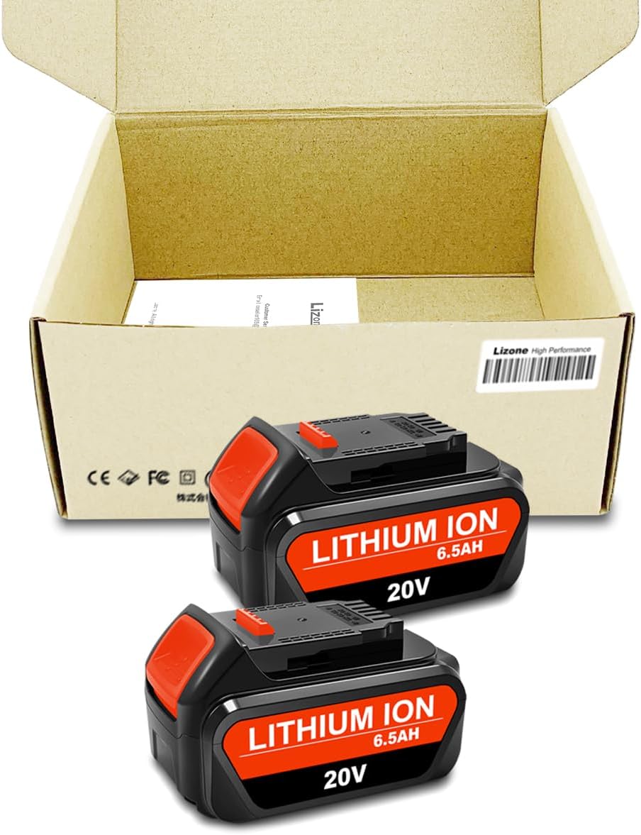 Lizone 2 Pack 20V Max 6.5Ah Extend Capacity Battery for Dewalt 20V Max XR Battery 6Ah 5Ah 4Ah Battery DCB206-2 DCB205-2 DCB204-2 DCB200-2 20 Volts Max Lithium Ion Battery