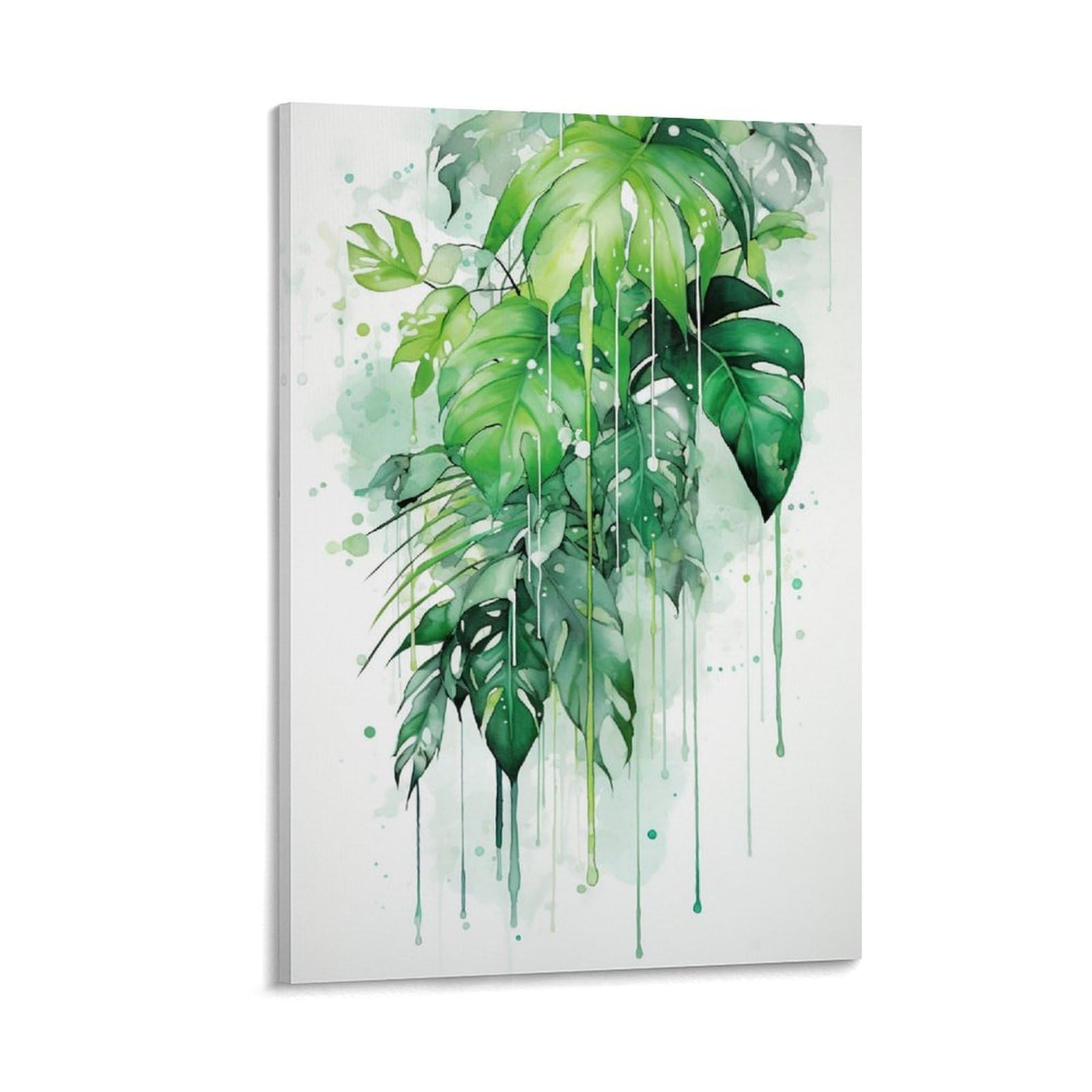 Gmukiffy Abstract Leaves Painting On Canvas Wall Art Modern Tropical Green Plant Stretched And Framed Canvas Prints Artwork For Home Decorations Ready To Hang Wall Decor 20X30inch(50X75cm)